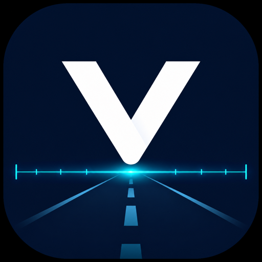 V-Distance app icon: road vanishing toward a cyan horizon